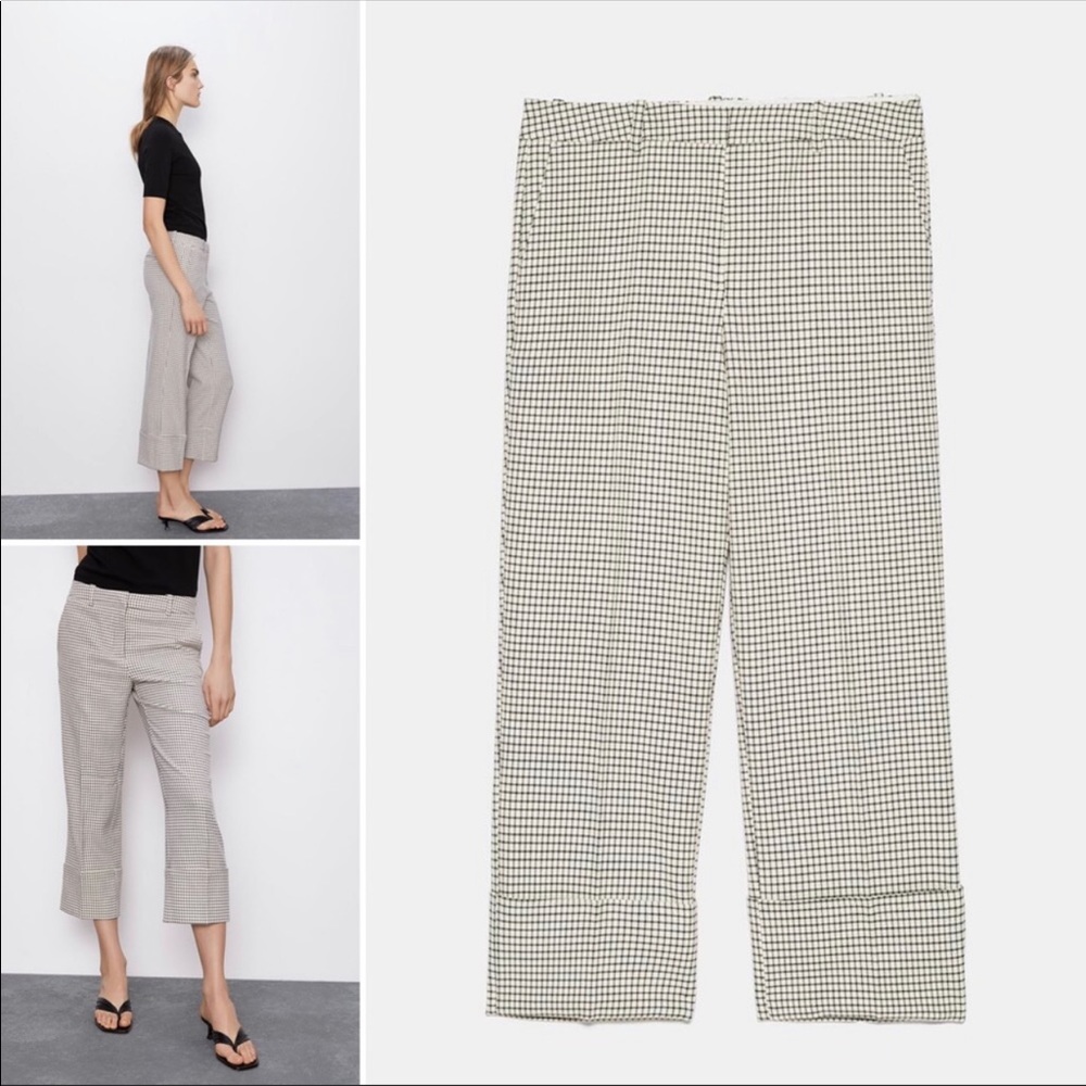 NEW Zara Checkered Windowpane Cuffed Pants - Picture 2 of 5